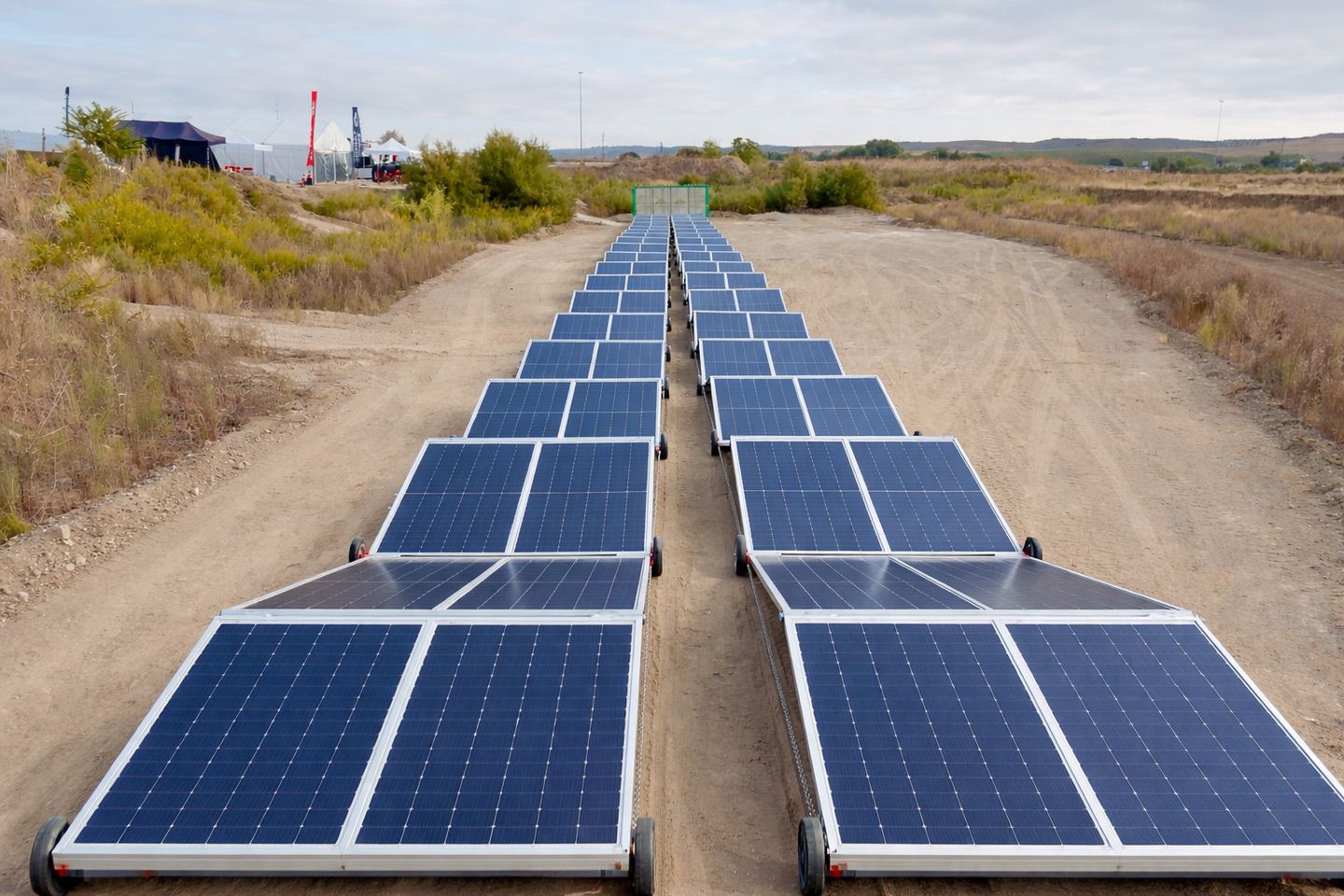 Paneles solares alineados bajo el sol